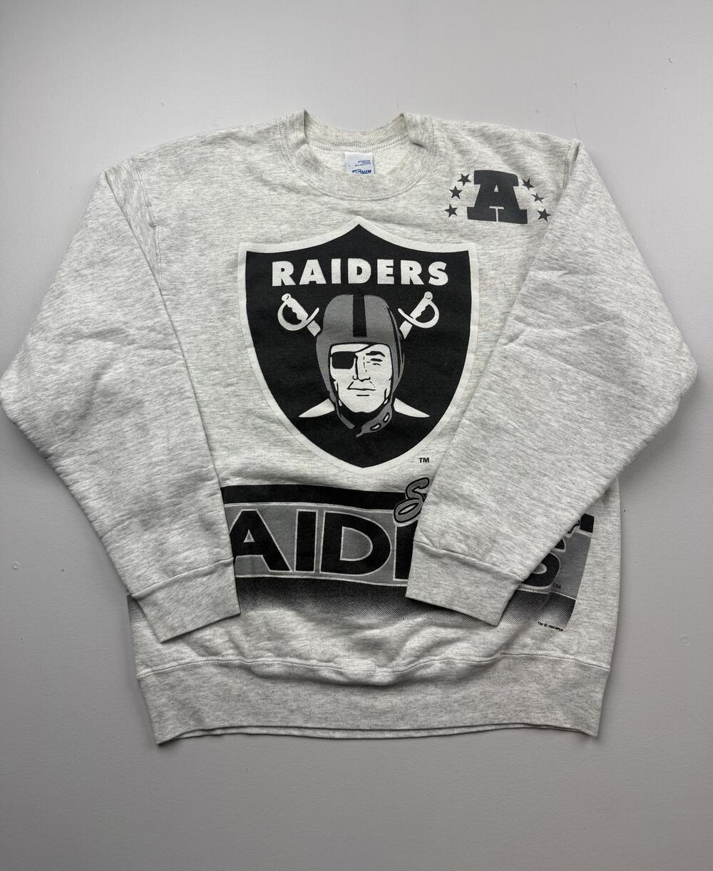 Vintage Los Angeles Raiders Sweatshirt Mens Large NFL Salem USA 1994 All Over